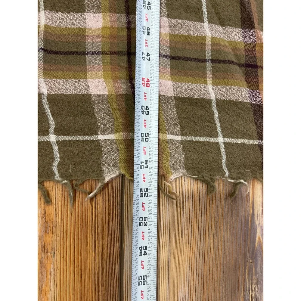 Wilfred Aritzia 100% Wool Diamond Mosaic Blanket Scarf Plaid Olive Green 51x61‎